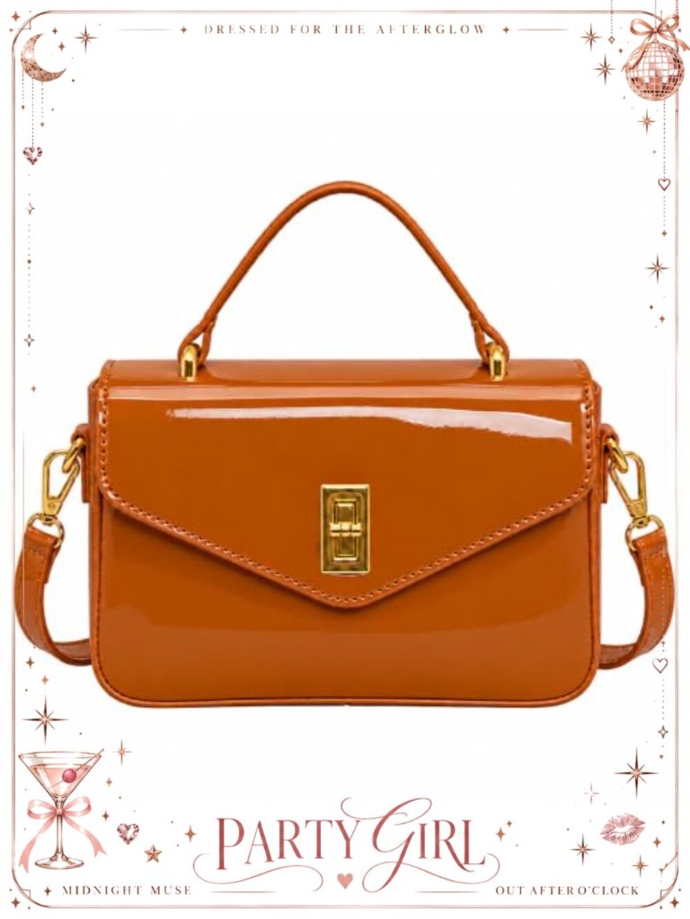 Women's Patent Leather Crossbody Bag Gold Twist Lock Top Handle